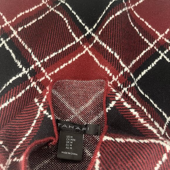 Tahari Mock Neck Sweater Womens Red Argyle Size Medium - Picture 4 of 5